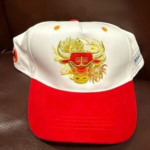 Red and White Embroidered Cap